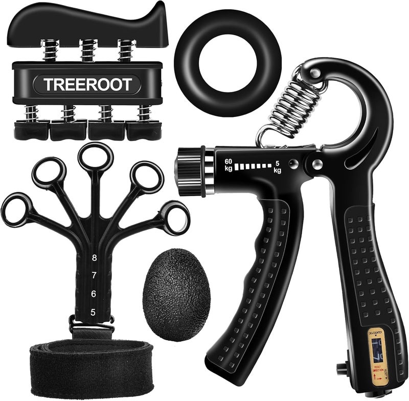 Treeroot 5PCS Grip Strength Trainer Kits, Hand Gripper Strengthener, Forearm Strengthener, Forearm Exerciser, Finger Exerciser, Wrist Strengthener, Stress Relief Ball, Grip Ring - Image 1